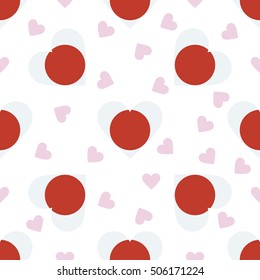 Japan independence day seamless pattern. Patriotic background with country national flag in the shape of heart. Vector illustration.