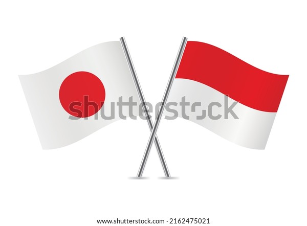Japan\
and Indonesia crossed flags. Japanese and Indonesian flags on white\
background. Vector icon set. Vector\
illustration.