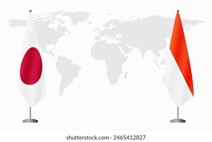 Japan und Indonesien Flaggen für offizielle Treffen vor dem Hintergrund der Weltkarte.