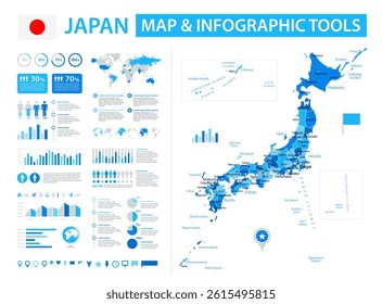Japan Infographic Map with Data Visualization Elements - Vector Map of Japan