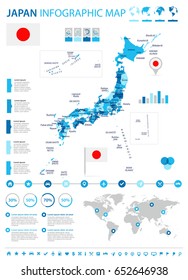 Japan infographic map and flag - highly detailed vector illustration