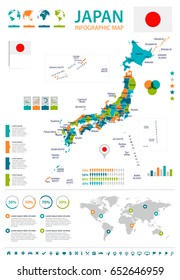 Japan infographic map and flag - highly detailed vector illustration