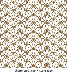 Japan inspired vector seamless pattern in gold line color style. Japanese fan classic design.