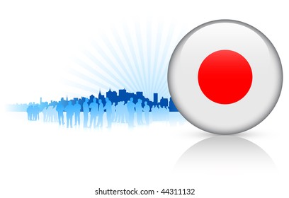 Japan Internet Button with Skyline Background Original Vector Illustration