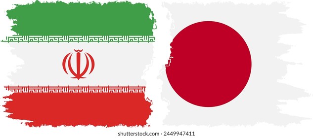 Japan and Iran grunge flags connection, vector