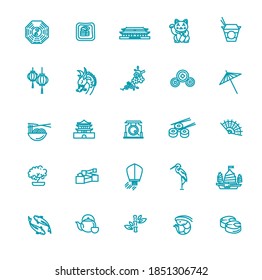 Japan items color linear icons set.
