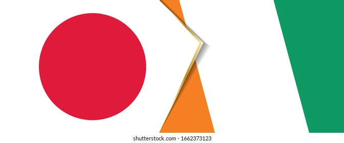 Japan and Ivory Coast flags, two vector flags symbol of relationship or confrontation.