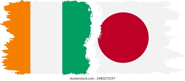 Japan and Ivory Coast grunge flags connection, vector