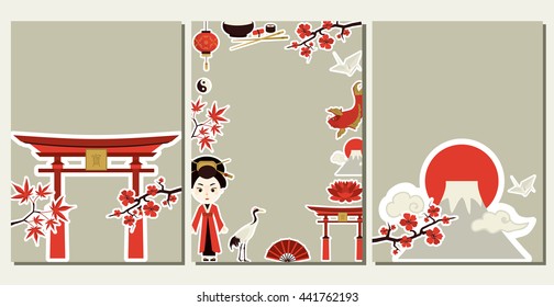Japan. Japanese culture. Asia. Vector posters. Tourism, Traveling