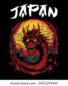 Japan Japanese dragon illustration Vector graphics for t-shirt prints and other uses