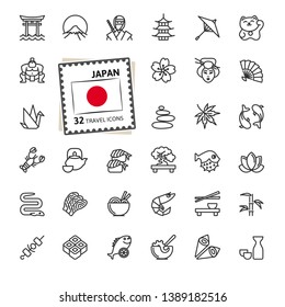 Japan, Japanese - minimal thin line web icon set. Outline icons collection. Travel series. Simple vector illustration.