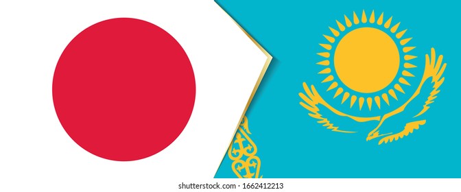 Japan and Kazakhstan flags, two vector flags symbol of relationship or confrontation.