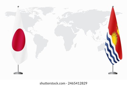 Japan and Kiribati flags for official meeting against background of world map.