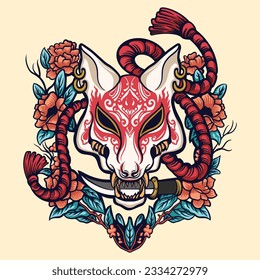 japan Kitsune mask vector art