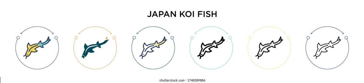 Japan koi fish icon in filled, thin line, outline and stroke style. Vector illustration of two colored and black japan koi fish vector icons designs can be used for mobile, ui, web