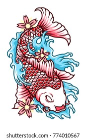 Japan Koi Fish Illustration Vector in Tattoo Style