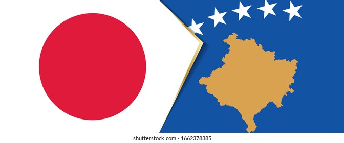 Japan und Kosovo-Flaggen, zwei Vektorillustrationen Flaggen Symbol für Beziehung oder Konfrontation.