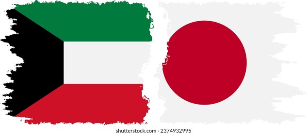 Conexión de banderas onduladas de Japón y Kuwait, vector