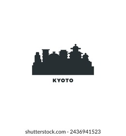 Japan Kyoto cityscape skyline city panorama vector flat modern logo icon. Kansai region megapolis emblem idea with landmarks and building silhouettes. Isolated graphic	