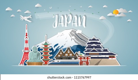 Japan Landmark Global Travel And Journey paper background. Vector Design Template.used for your advertisement, book, banner, template, travel business or presentation.