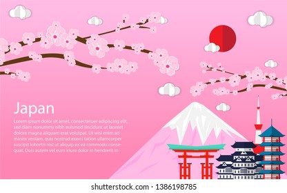 Japan Landmark Global Travel And Journey paper background, travel concept - The Most Beautiful Places To Japan. Vector illustration