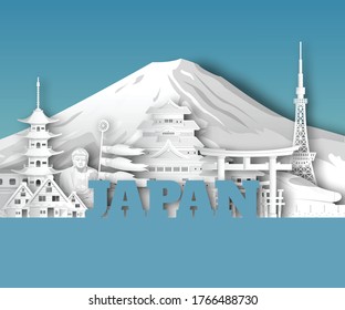 Japan Landmark Global Travel And Journey paper background. Vector Design Template.used for your advertisement, book, banner, template, travel business or presentation.