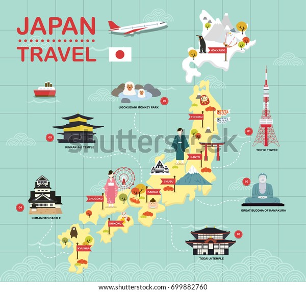 Japan Landmark Icons Map Traveling Stock Vector (Royalty Free ...