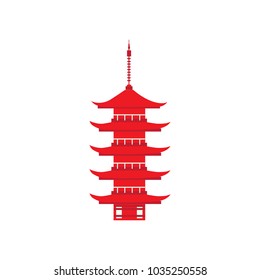 Japan landmark Itsukushima Shrine, symbol japanese Five-Tiered pagoda Hiroshima, vector colorful illustration  isolated on white background, travel icon, decorative flat sign for design advertising
