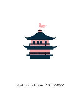 Japan landmark Kinkaku JI or Rokuon-ji, Golden Pavilion, Zen Buddhist temple in Kyoto, symbol japanese pagoda, vector illustration travel icon, decorative flat sign for design advertising, printing