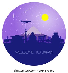 Japan landmark silhouette design in circle shape