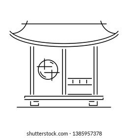 Japan landmark - temple, shrine, castle, pagoda, gate vector illustration simplified travel icon. Chinese, asian landscape traditional house. Ethnic symbol line sketch element for design, fabric print
