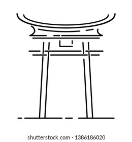 Japan landmark - temple, shrine, castle, pagoda, gate vector illustration simplified travel icon. Chinese, asian landscape traditional gate. Ethnic symbol line sketch element for design, fabric print