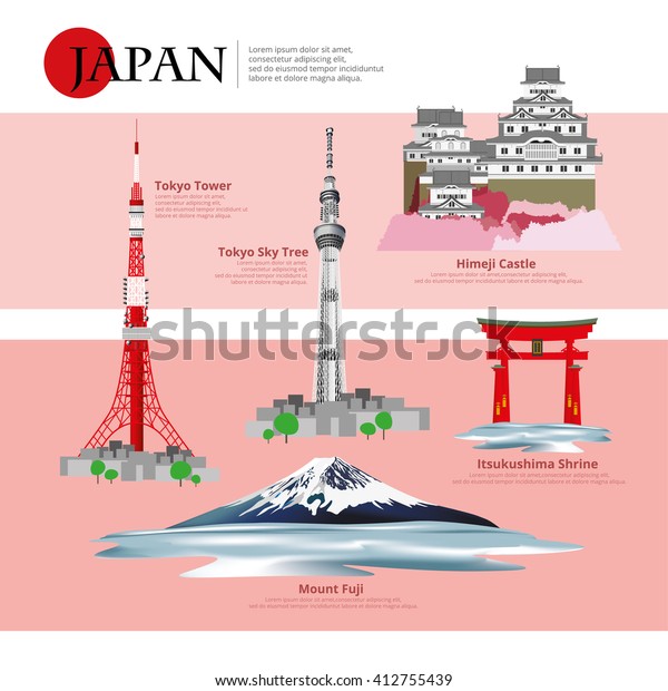 Japan\
Landmark and Travel Attractions Vector\
Illustration