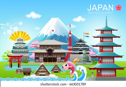 Japan Landmark Travel Object Vector Illustration Vector Illustration