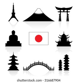 Japan Landmarks Icon Set. Vector and Illustration.