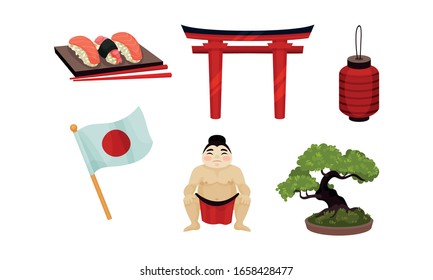Japan Landmarks with Lantern and Torii Vector Set