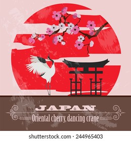Japan landmarks. Retro styled image. Vector illustration