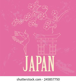 Japan landmarks. Retro styled image. Vector illustration