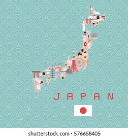 Japan Landmarks Travel and Journey on Map Vector