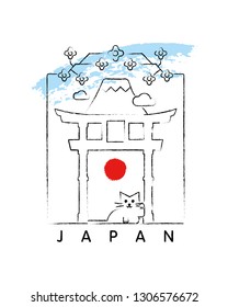 Japan landmarks vector illustration and typography design