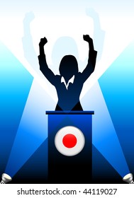Japan Leader Giving Speech on Stage Original Vector Illustration