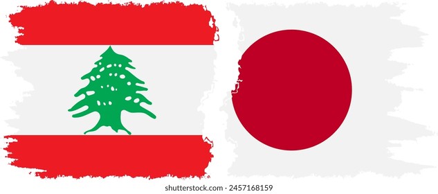Japan and Lebanon grunge flags connection, vector
