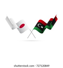 Japan and Libya flags. Vector illustration.
