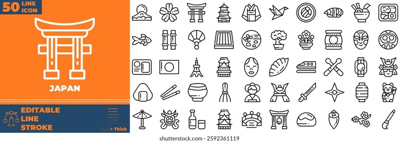 Japan Line Editable Icons set. Vector illustration in modern thin line style of japan icons: japan, japanese, fan, etc