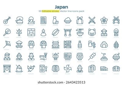Japan line icon pack. Japan Stroke icon set. Editable Stroke icon