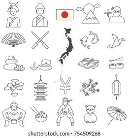 Japan line icon set.Vector