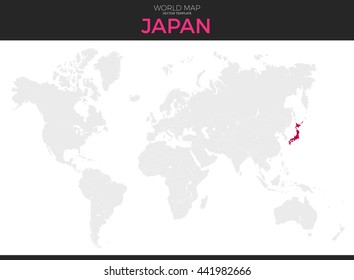 Japan location modern detailed vector map. All world countries without names. Vector template of beautiful flat grayscale map design with selected country and border location