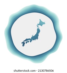 Japan logo. Badge of the country. Layered circular sign around Japan border shape. Vibrant vector illustration.