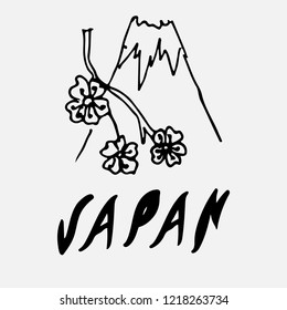 JAPAN logo design in doodle style with han drawn lettering.