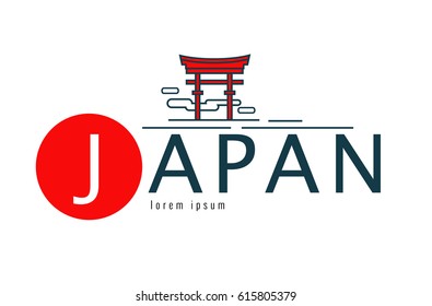 Japan logo. Scene of tori gate. japan famous Landmark. flat line design element. vector illustration
